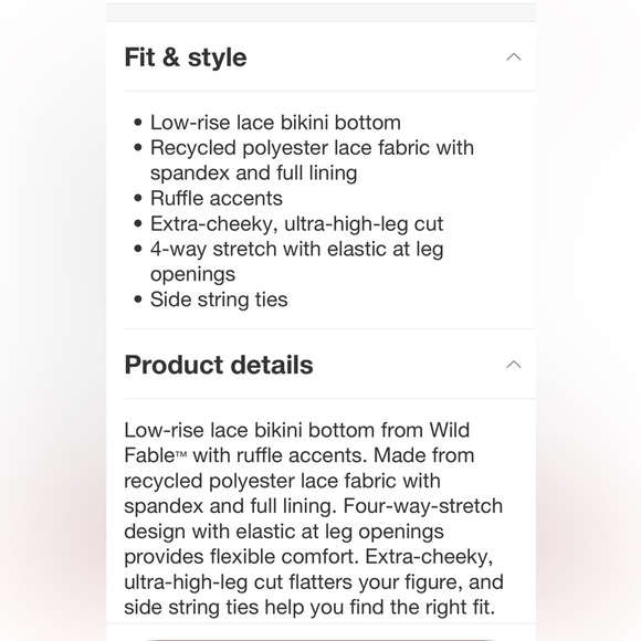 Lace Ruffle Low-Rise Ultra High Leg Extra Cheeky Bikini Bottom - Wild Fable new - Picture 5 of 5